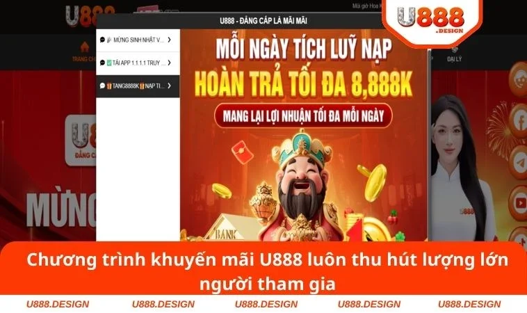 Khuyến Mãi U888 1 Chương trình khuyến mãi U888 luôn thu hút lượng lớn người tham gia